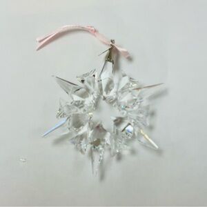 Large Swarovski Crystal 2007  #1 Snowflake Ornament with Pink Ribbon